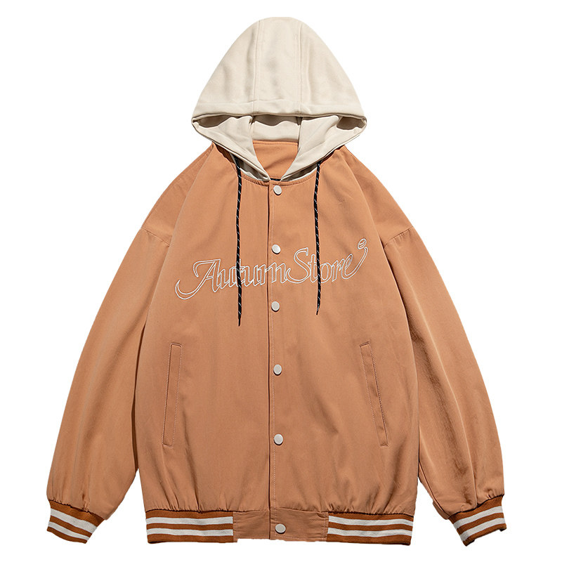 日系平铺2021秋冬款情侣假两件潮牌连帽棒球服外套H3610,男装夹克,电商A362