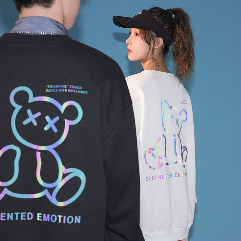 中性2021秋季新款小熊卫衣女情侣炫彩反光上衣外套G3045，女装卫衣/绒衫，电商A362