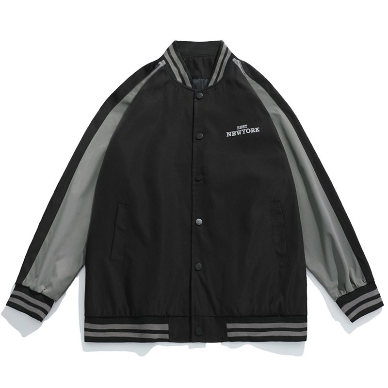 外景旅拍2021秋冬新款拼接撞色宽松复古棒球服外套H3613-P65控108,男装夹克,电商A362
