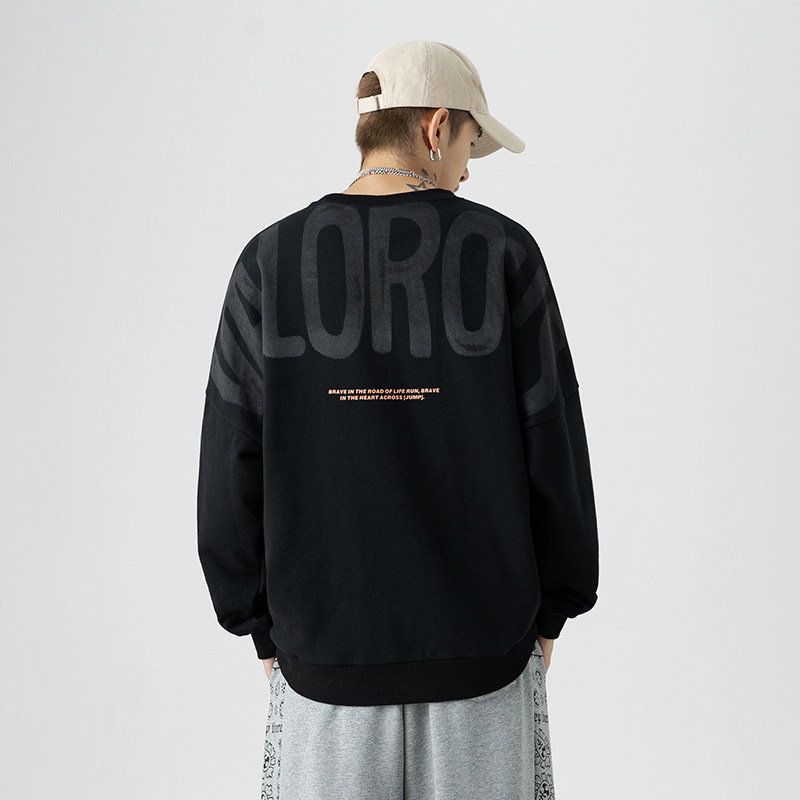 日系2021秋冬嘻哈潮牌男落肩宽松字母印花圆领外套H3506，男装卫衣，电商A362