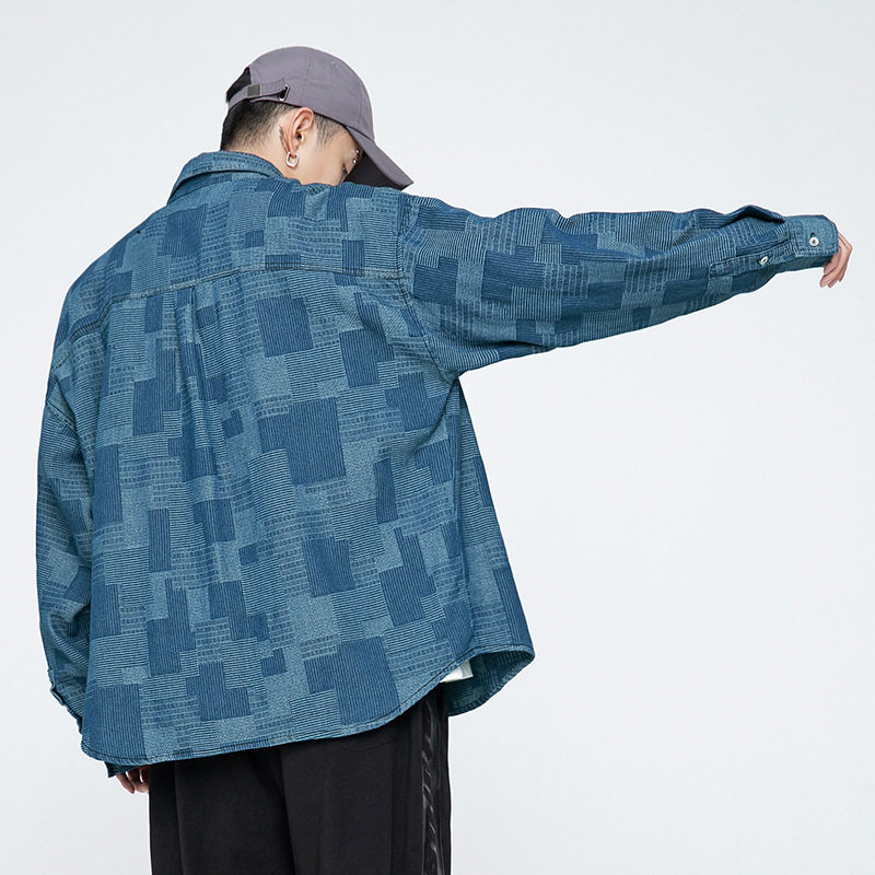 日系2021秋冬新款宽松潮牌情侣夹克牛仔衬衫外套H1556-P60控98,男装夹克,电商A362