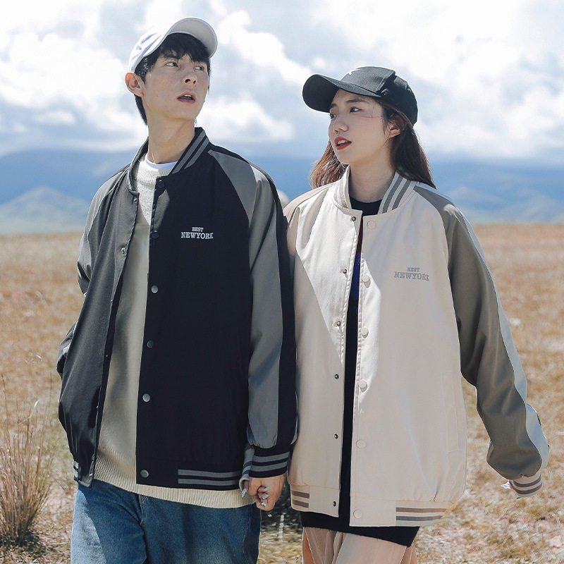 外景旅拍2021秋冬新款拼接撞色宽松复古棒球服外套H3613-P65控108,男装夹克,电商A362