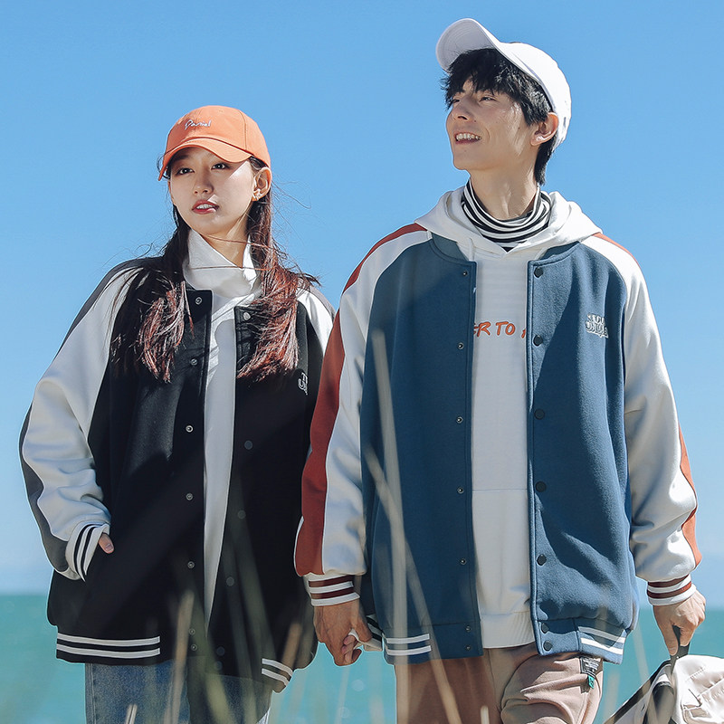 外景旅拍2021秋冬新款潮牌撞色情侣刺绣棒球服外套H3605图片