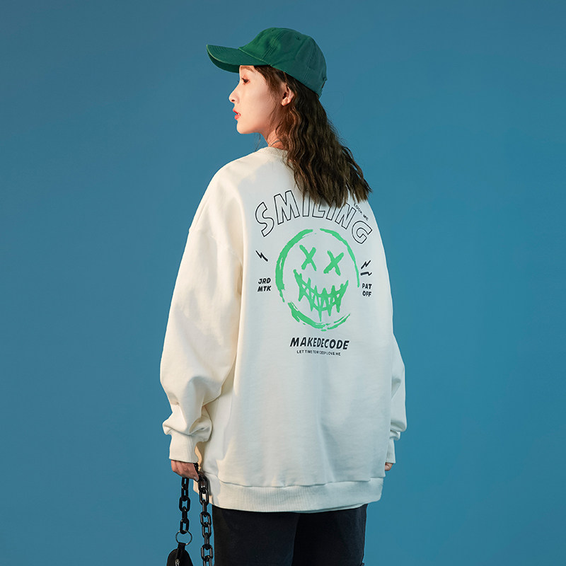 中性风2021秋冬新款潮牌情侣ins夜光笑脸印花卫衣H3509，女装卫衣/绒衫，电商A362