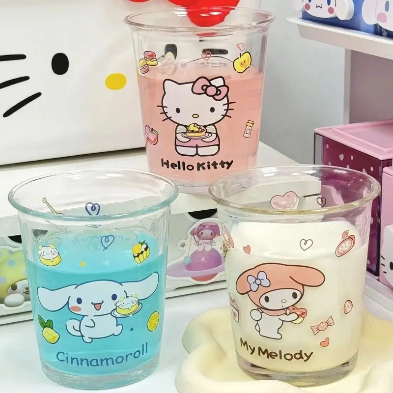 helloKitty玻璃杯可爱卡通凯蒂猫家用高颜值耐高温水杯kt猫饮料杯