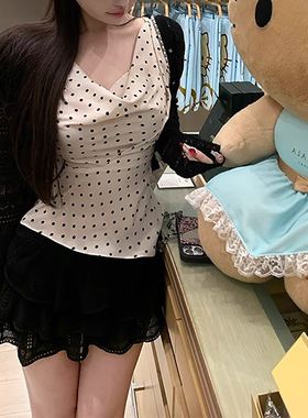 大姐姐自然系通勤 棉麻白色休闲裤/波点V领上衣短袖T恤衬衫女潮流