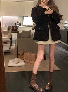 情绪娃娃领减龄羊毛毛呢背心裙秋冬格纹白色连衣裙内搭裙子名媛女