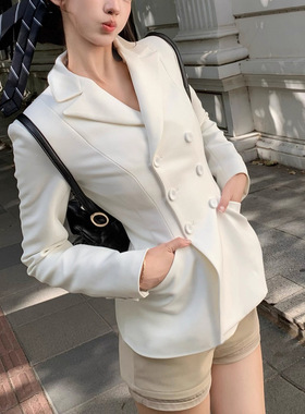 【经典再现】Lady八轮廓 黑色收腰西装女双排扣风衣外套短款秋女