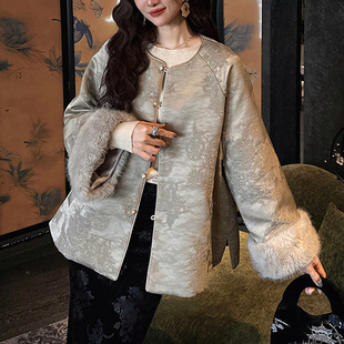 【墨香集】新中式可拆卸毛领棉服厚外套冬装新款国风水墨上衣袄子
