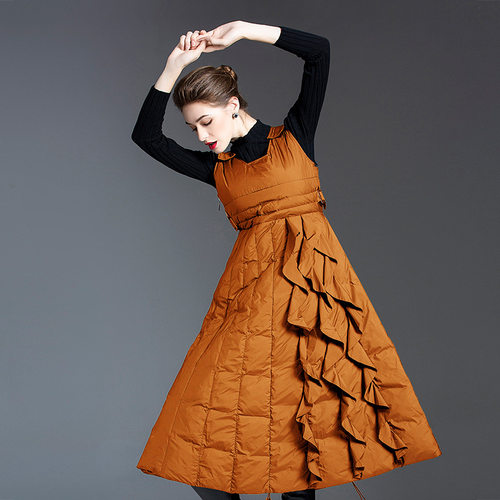 秋冬女款收腰显瘦加长加厚羽绒服