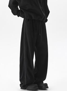 DOFERNERY 条纹美式高街运动卫裤男士秋冬宽松潮流百搭休闲长裤子