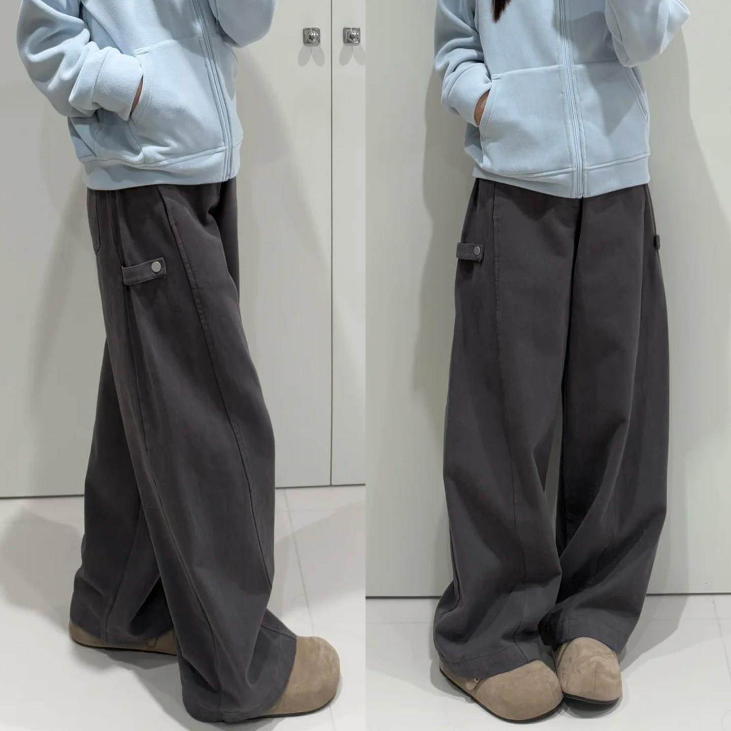 加绒弯刀裤女2025新款阔腿工装裤大码胖mm显瘦灰色裤子梨形报恩裤