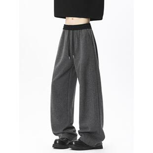 City Hipster 美式重磅卫裤男秋冬季新款潮牌宽松深灰色加绒裤子