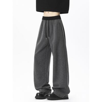 City Hipster 美式重磅卫裤男秋冬季新款潮牌宽松深灰色加绒裤子