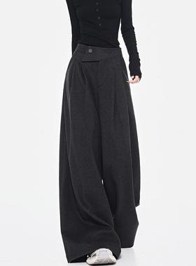 KEN STUDIO秋冬新款灰色阔腿显瘦西装裤女高腰百搭宽松拖地裤裤子