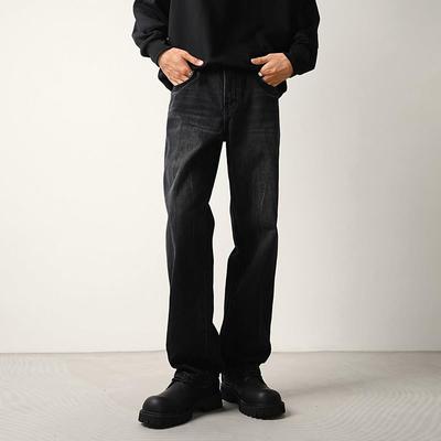 CONVERGES黑色阔感直筒牛仔裤男潮牌春秋新款水洗宽松百搭长裤子