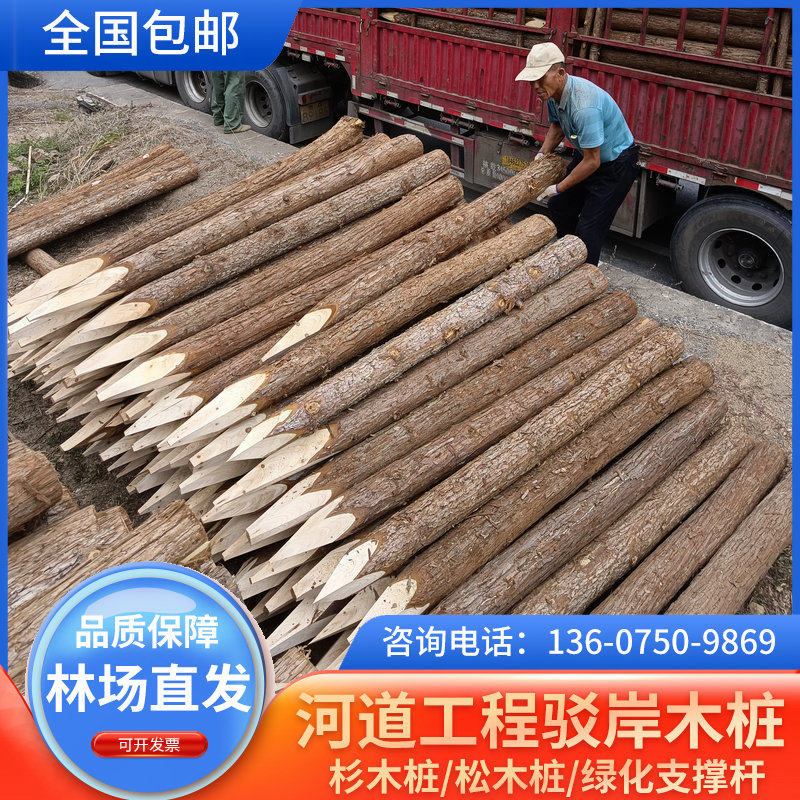 杉木原木桩户外河道驳岸松木实木桩绿化苗木支撑杆落叶松圆木打桩_虎窝淘