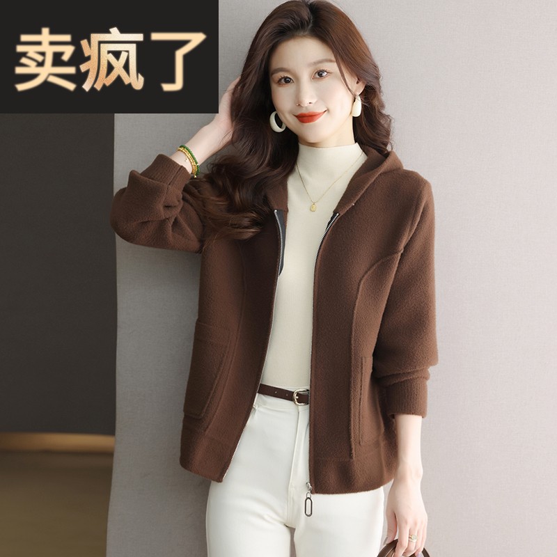 秋冬季仿水貂绒短外套女士2025新款洋气加厚休闲连帽拉链时尚上衣