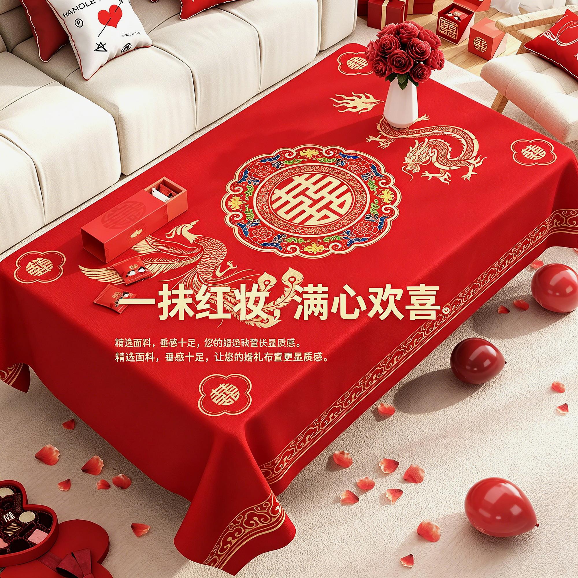 装饰结婚茶几桌布订婚客厅红色