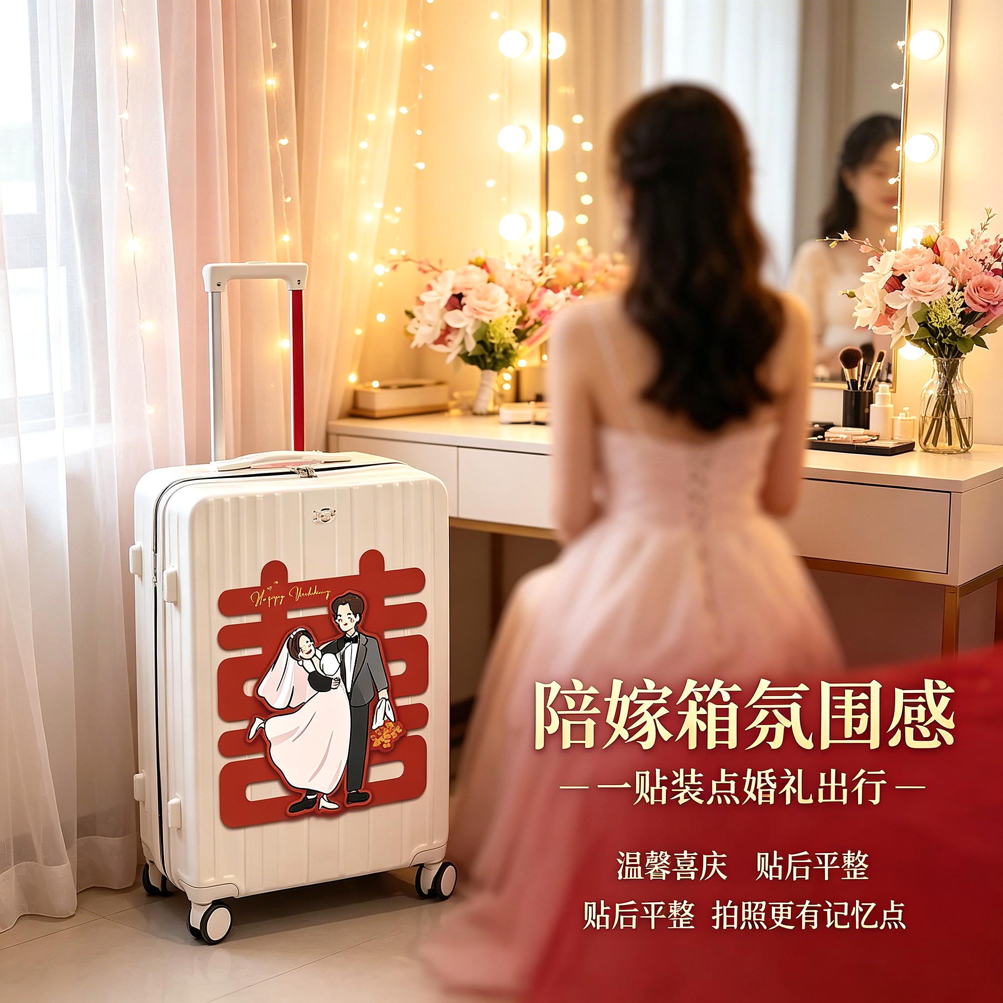 客厅拍照结婚行李箱喜字贴装饰