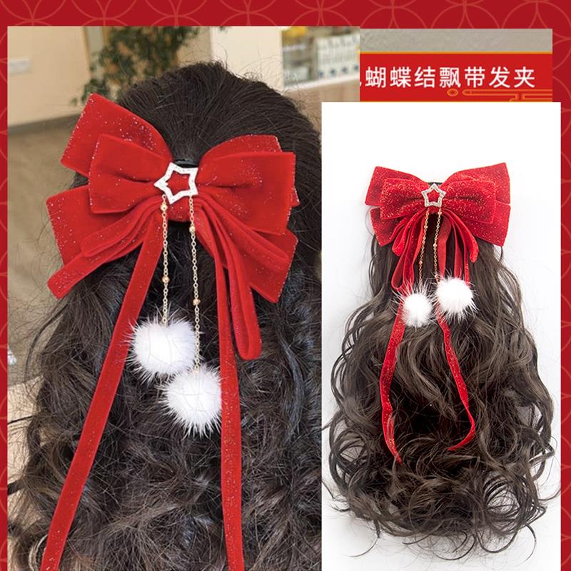 儿童假发头饰公主造型假卷发女童可爱长卷发新款小孩自然马尾发夹
