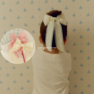 UEO韩国进口童装代购26春女童小大童甜美刺绣花边蝴蝶结发夹发饰