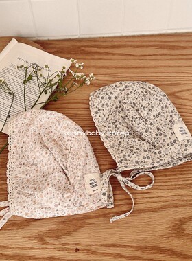 VALU BEBE韩国进口童装代购26春女婴童棉刺绣花边碎花系带包头帽