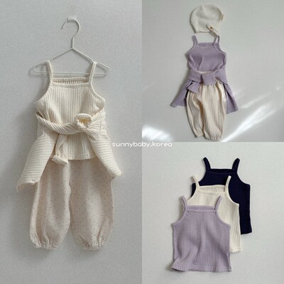 ATOMEME韩国进口童装代购26春款中小童女童纯色坑条舒适打底吊带