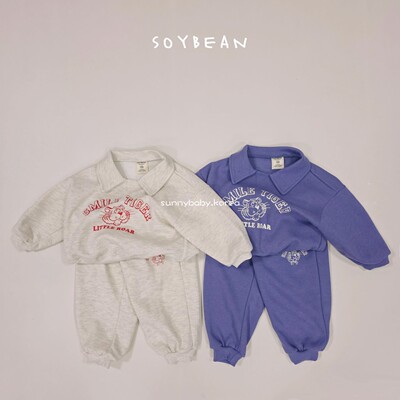 SoyBean韩国童装代购26春男女小大童卡通印花翻领卫衣束脚裤套装