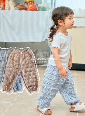 1st韩国进口童装代购26夏女小大童宝薄棉甜美蕾丝菲边透气防蚊裤