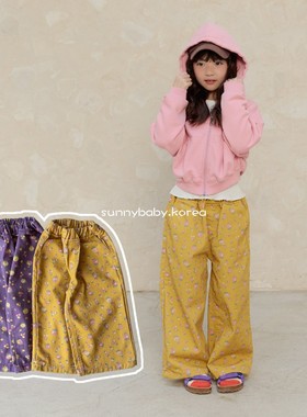 NAVI韩国进口童装代购26春女小大童棉柔复古碎花松紧腰直筒休闲裤