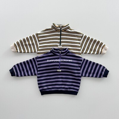 BONITO 韩国进口童装代购26春男女童小大童小立领半拉链条纹卫衣