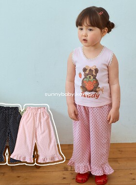 1st韩国进口童装代购26夏女小大童宝薄棉可爱波点宽松菲边防蚊裤