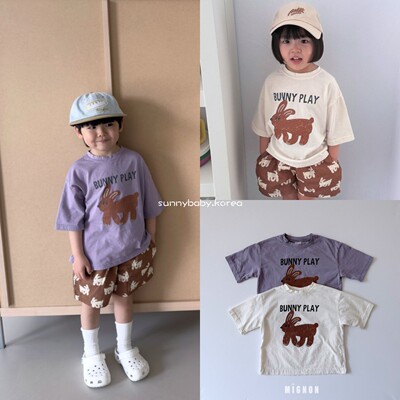 MIGNON韩国进口童装代购26夏男女中小童棉柔宽松卡通图案短袖T恤