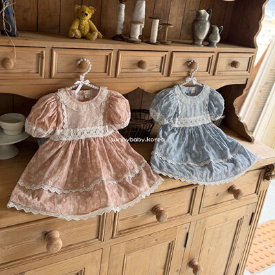 MARRON韩国童装代购26夏女童小童甜美碎花蕾丝花边领公主裙连衣裙