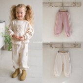 代购 26春女童小大童刺绣花时尚 休闲束脚裤 FLO韩国进口童装 运动裤