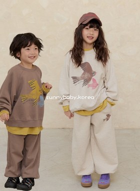 NAVI韩国进口童装代购26春男女小大童棉柔卡通涂鸦卫衣休闲束腿裤