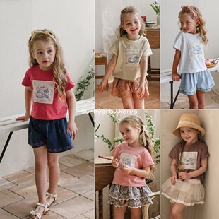 26夏女小童薄棉可爱碎花贴布圆领宽松短袖 T恤 代购 FLO韩国进口童装