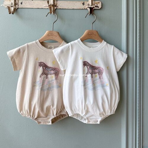 MONBEBE韩国童装代购26夏款女婴童时尚棉软可爱卡通短袖包屁爬服