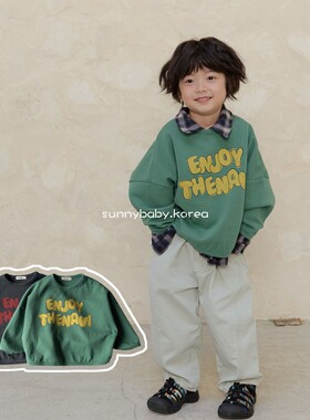 NAVI韩国童装代购26春男女小大童棉柔卡通字母圆领落肩袖宽松卫衣