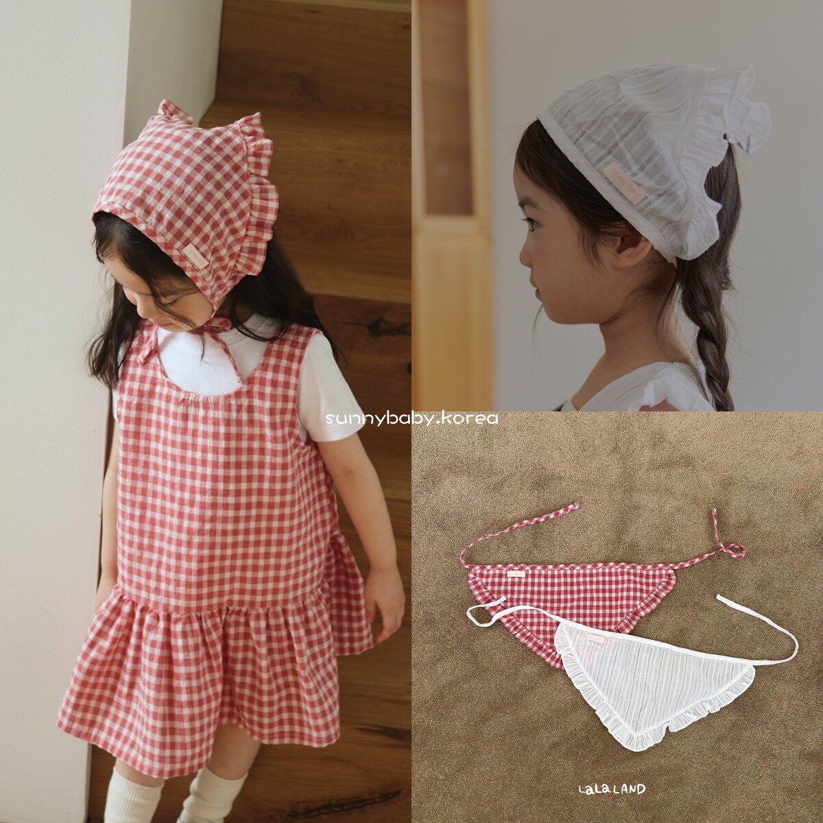 LaLaLand韩国进口童装代购26夏女小童格纹方巾三角包头巾屁帘配饰