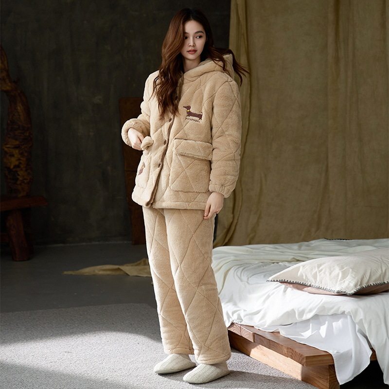 「超厚」保暖睡衣女冬三层加厚夹棉加绒棉袄可外穿珊瑚绒家居服