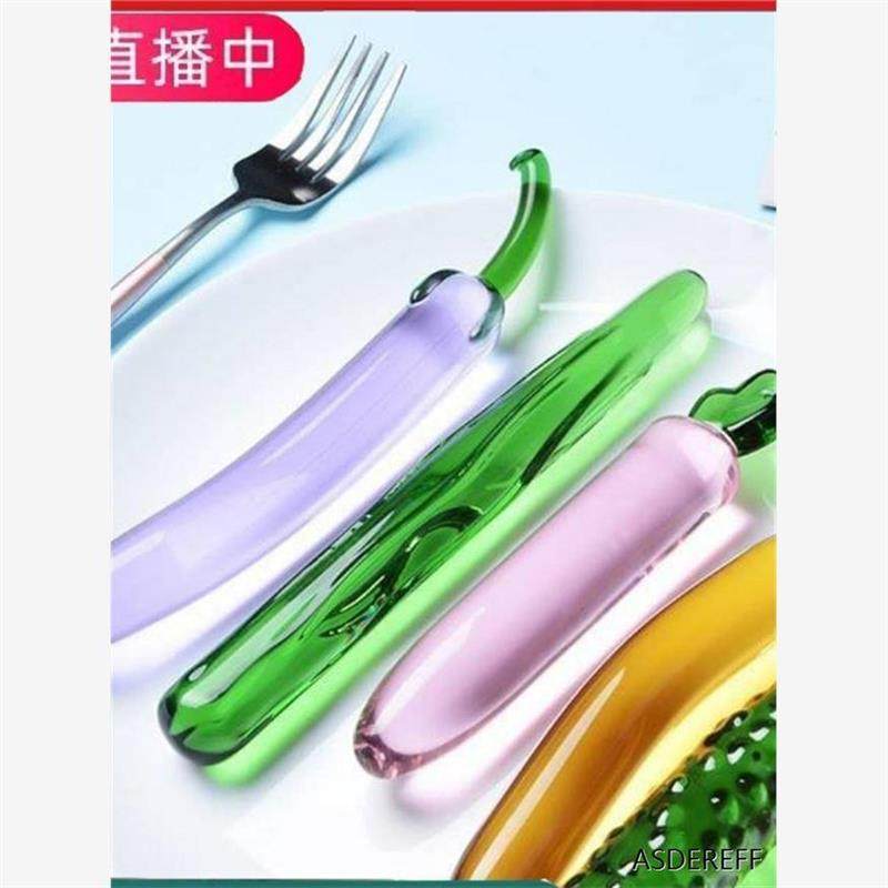 蔬菜形状透明玻璃棒女孩子单人脸部身体按摩趣味女用小玩具