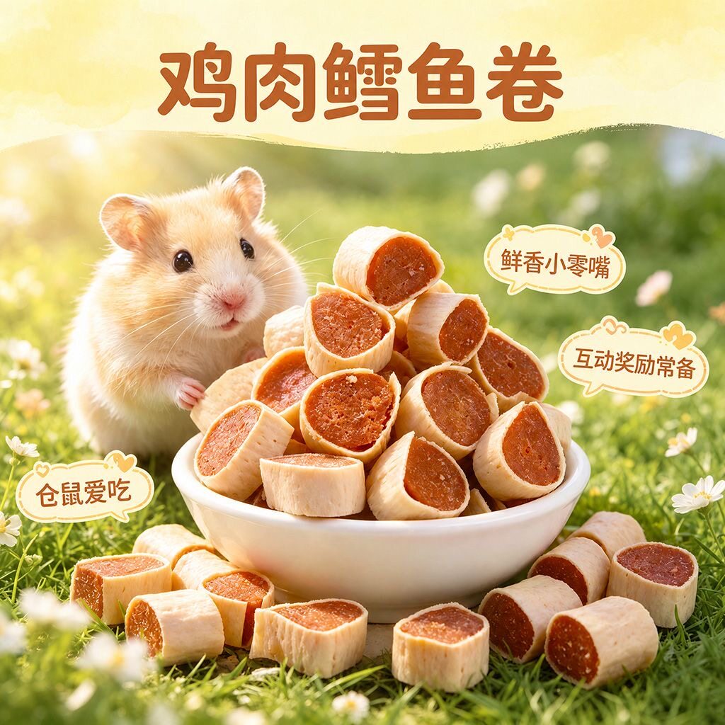 鸡肉鳕鱼卷仓鼠粮食饲料鱼条肉粒寿司金丝熊侏儒蜜袋鼯小宠物零食