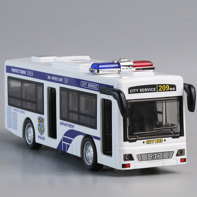 警车巴士模型儿童惯性音乐玩具车男孩宝宝双开门公交车大巴汽车