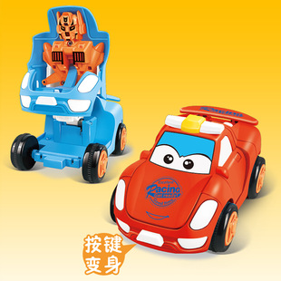 撞击变形玩具车儿童益智惯性旋转小汽车碰撞变身机器人警车模型