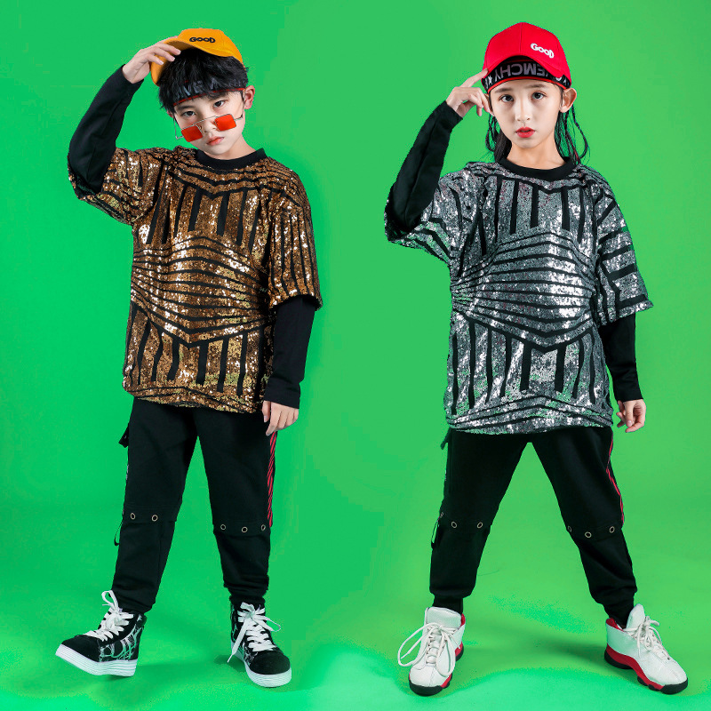 男童爵士舞街舞演出服男孩亮片表演服说唱弹吉他架子鼓手服装成人