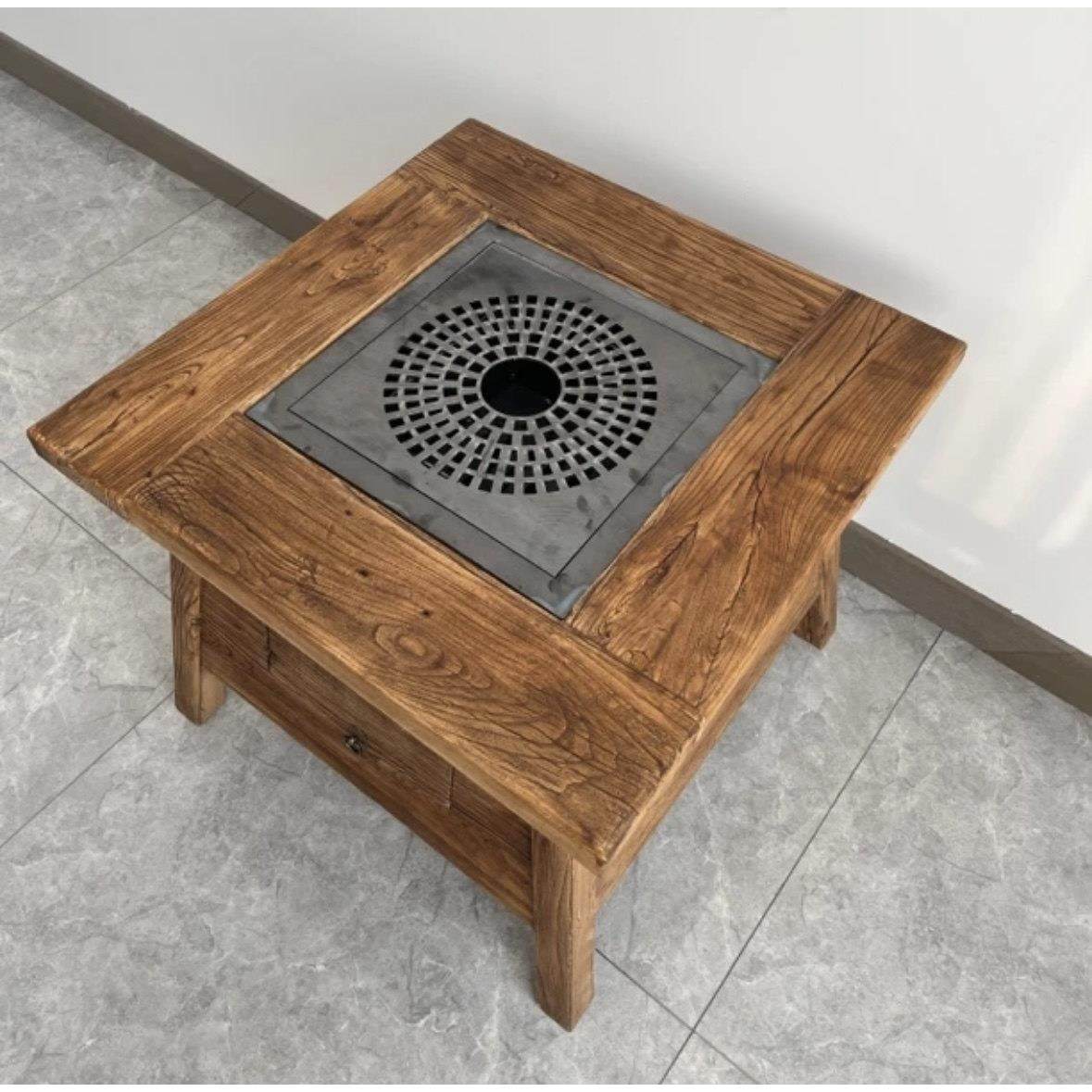 围炉煮茶桌侘寂风火塘小方桌老榆木茶台家用阳台原木茶几户外烤炉,住宅家具,红木茶桌/茶台,淘宝优惠券,粉丝福利购,淘宝优惠卷