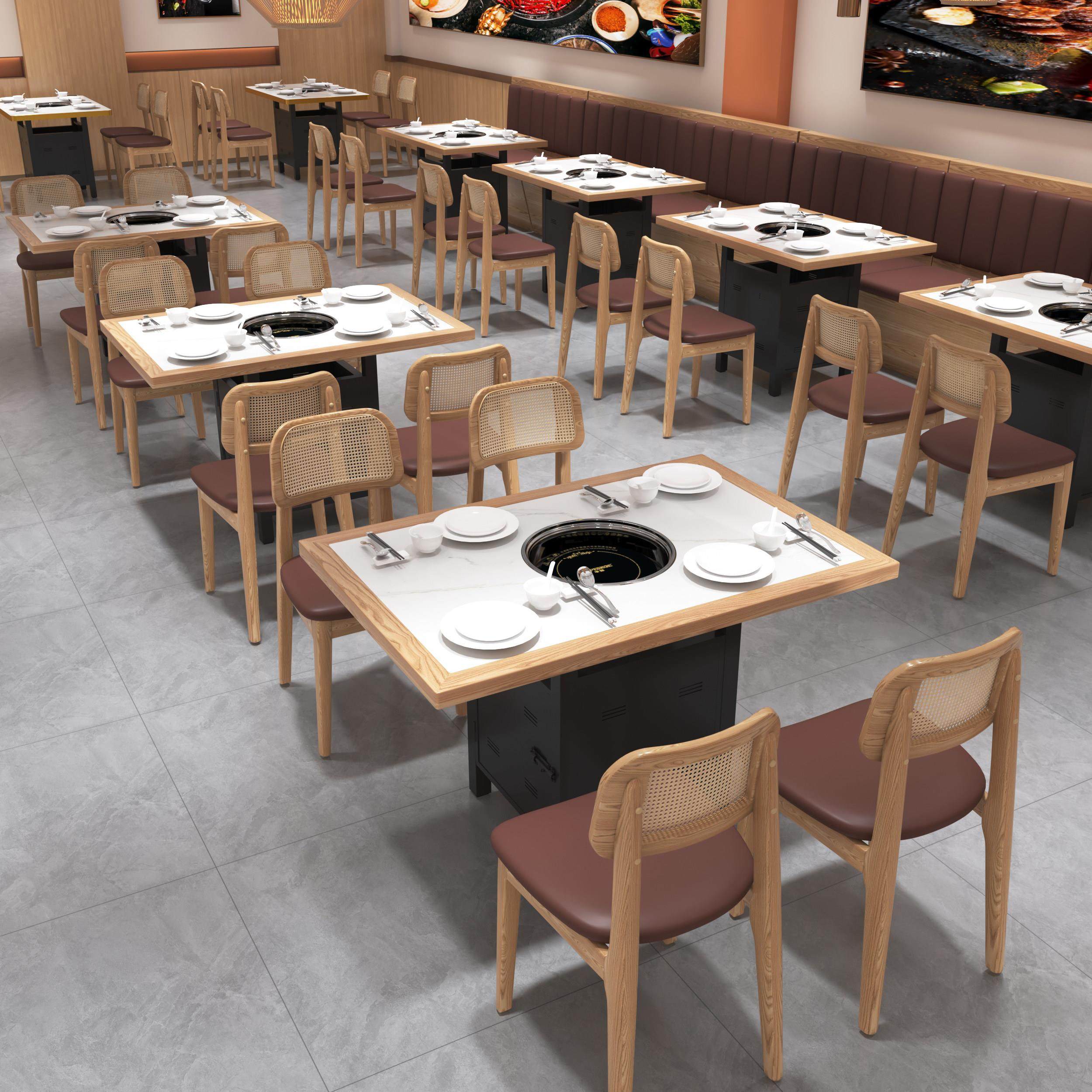 实木岩板大理石火锅桌电磁炉一体烤肉桌子卡座沙发餐桌椅组合商用,商业/办公家具,火锅桌,淘宝优惠券,粉丝福利购,淘宝优惠卷