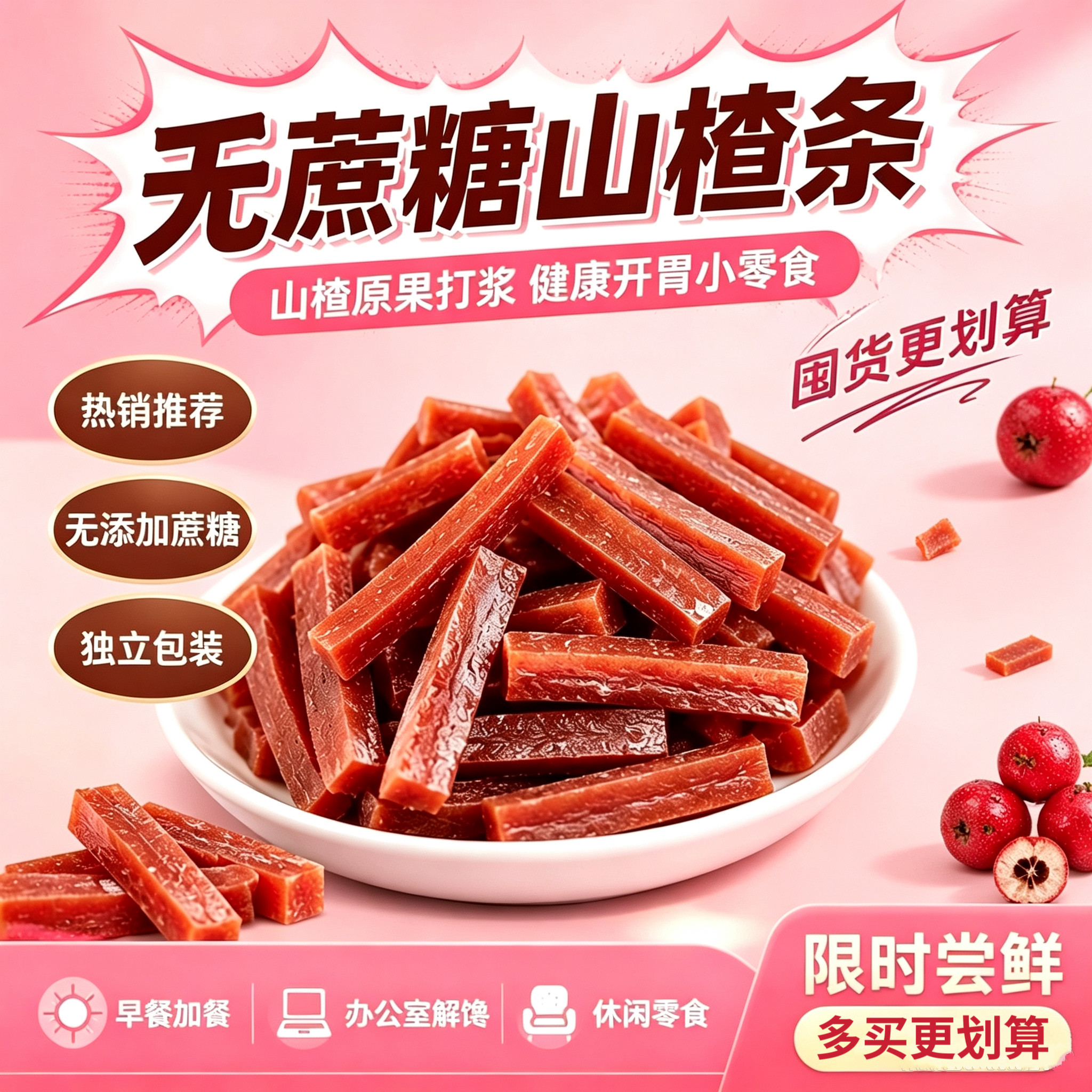 糖尿人专用食品无糖精可以吃山楂条独立包装儿童老人蜜饯休闲零食